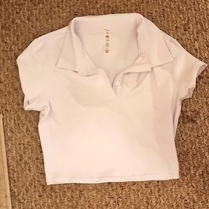 Alo Yoga White Cropped Polo (sm)